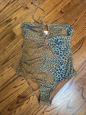 Ulla Johnson Leopard Print One-Piece Swimsuit in Tan and Aqua